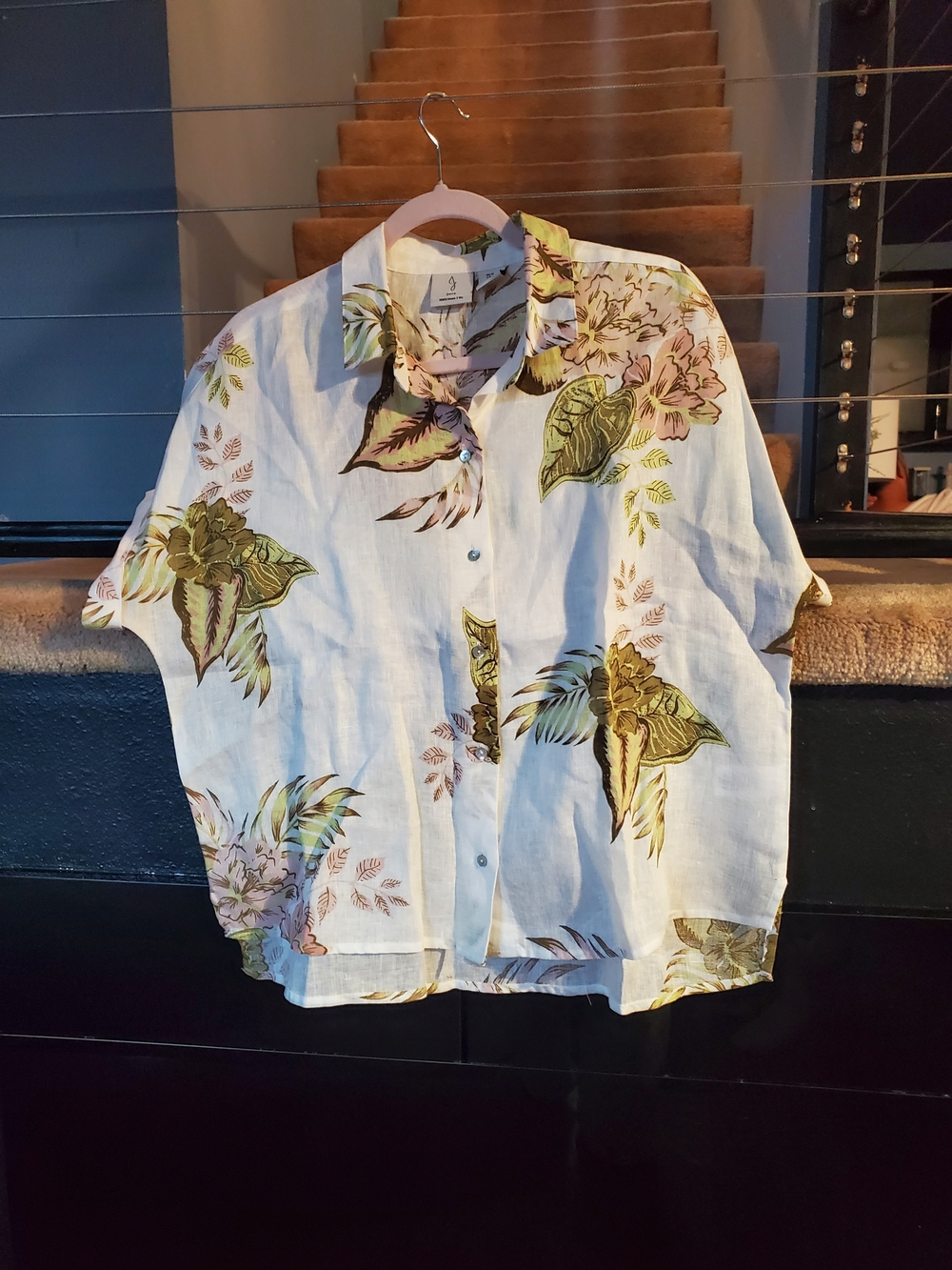 Joie White Botanical Short-Sleeve Button-Down Shirt